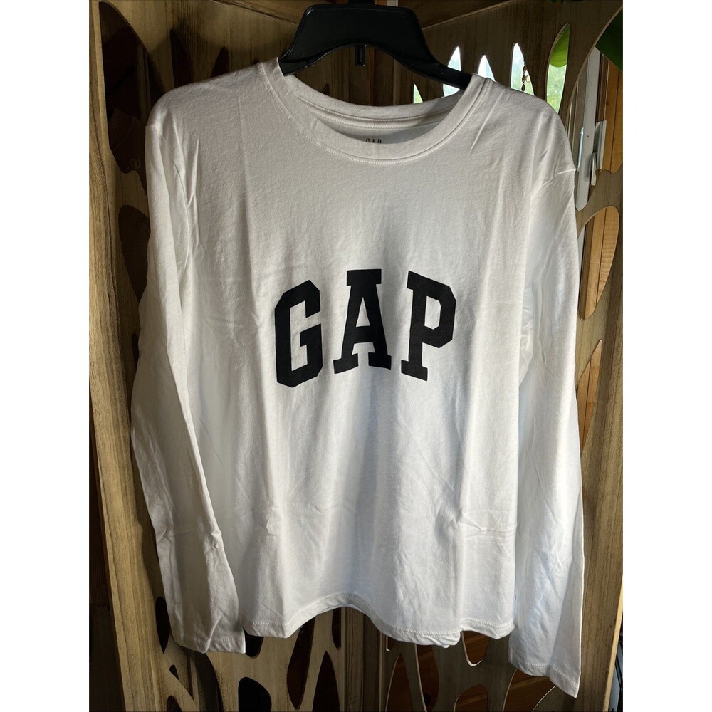 GAP Long Sleeve T-Shirt Cotton White Black Letters NWOT